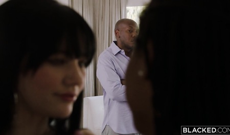 Beautiful brunette tries first interracial sex with a black woman and her friend