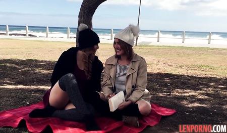 Horny girl masturbating pussy in public places