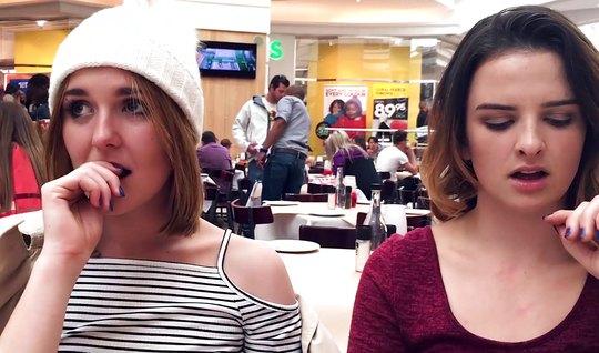 Horny girl masturbating pussy in public places