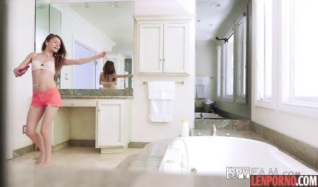 Young bitch spread her legs stepbrother in the bathroom