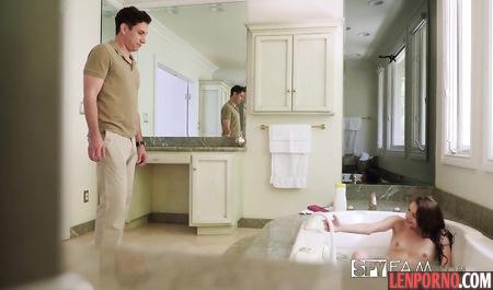 Young bitch spread her legs stepbrother in the bathroom