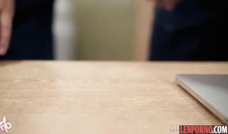 Seeing how the brunette gets fucked with a sex toy, a man threw her to have sex