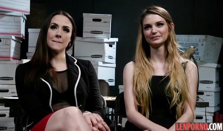 Two lesbians amuse themselves in a warehouse with a strap-on and domination