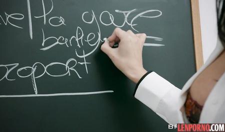 Busty brunette teacher rides a dick in anal hole