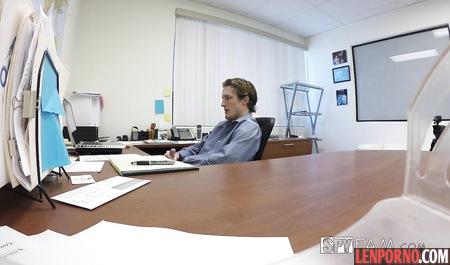 Blonde arousing anal sex on the office Desk in front of webcam