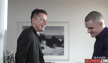 Businessmen after double penetration blonde fed sperm