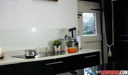 In the kitchen the young man eagerly Fucks Busty blonde