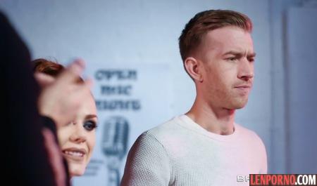 Redhead girl in tights framing hole for a spanking