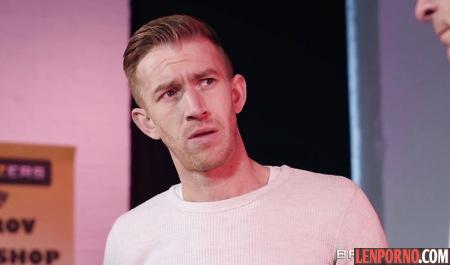 Redhead girl in tights framing hole for a spanking