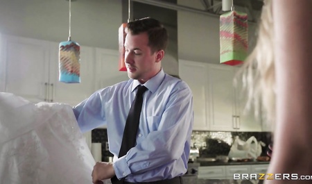 Bride in wedding dress, sleeping with husband witness