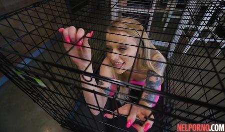 Young blonde got out of the cage and suck from his member gave a fuck