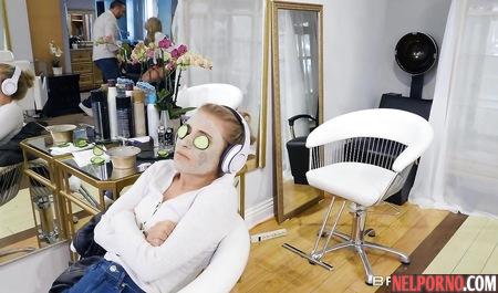 Blonde with big Tits Fucks stranger husband in a barbershop