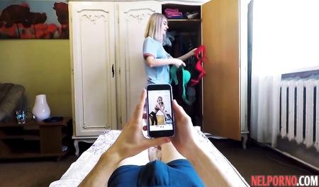 The guy took the phone as his wife is jerking his cock before dressing up