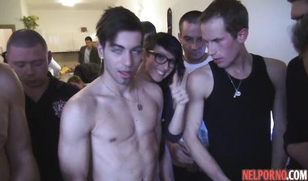 Men in a circle Apatow brunette fuck in all the cracks and end up in her