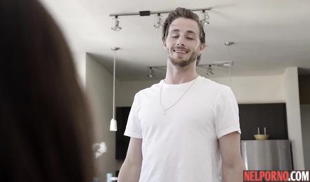 The guy takes the first person, as a Busty girl makes him deep Blowjob