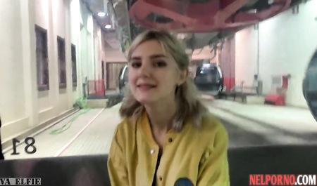 Girl during a trip jerks off a mans penis at the camera and opens her mouth for a Blowjob