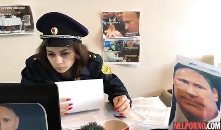 Russian porn parody police girl in uniform ends with sex