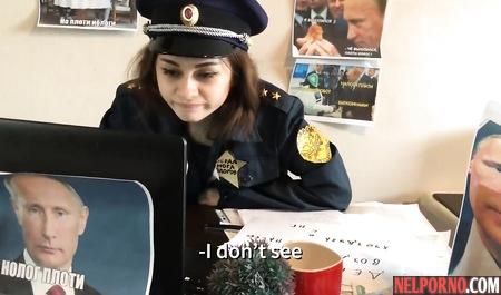 Russian porn parody police girl in uniform ends with sex