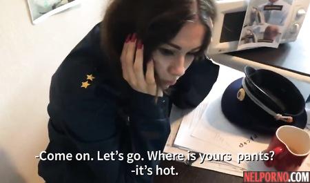 Russian porn parody police girl in uniform ends with sex