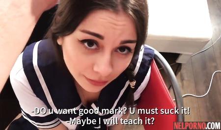 Russian student spread her legs and held her pussy for spanking in the first person