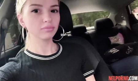 Russian blonde seduced by a pickup truck and made a Blowjob in the car