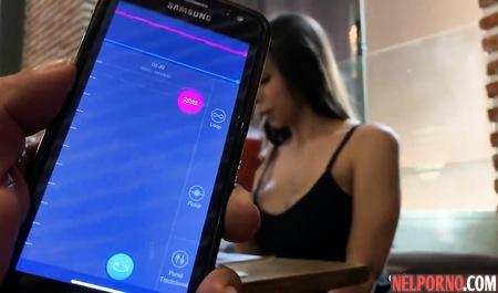 The guy in the audience adjusts vibrating egg in pussy-girlfriend and brings her to orgasm