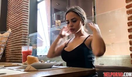 The guy in the audience adjusts vibrating egg in pussy-girlfriend and brings her to orgasm