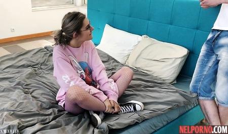 Russian girl in glasses bent in a pose cancer for homemade porn