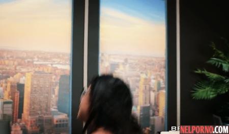 Bespectacled brunette with big Tits in the office spread her legs for fucking with the boss