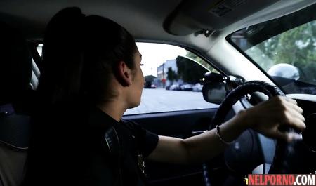 Brunette police forced a detainee to fuck her in the pose of cancer