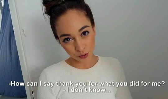 Brunette paying for the debts of a guy having sex in firs...