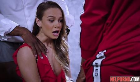 Young girl gets two blacks, group sex and orgasm