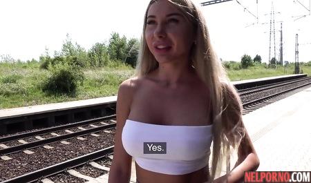 Blonde seduced by a Russian truck and had sex on the nature