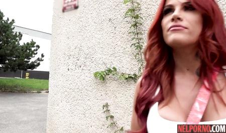 Redhead girl succumbed to pickup and showing big Tits bounce on cock