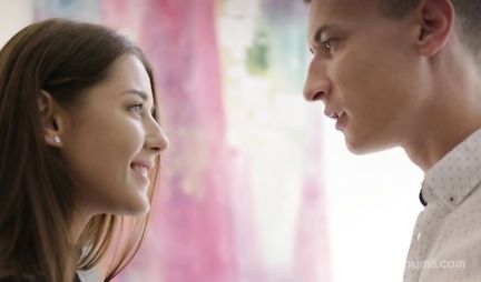 Young brunette got naked in front of her lover and gave him a soft sex