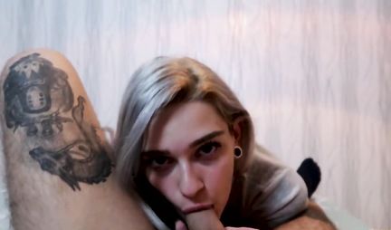 Russian girl with tattoos jumps on dick with his tight ass