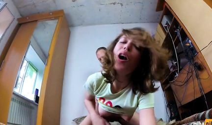 Young Russian babe at home spread her skinny legs for sex