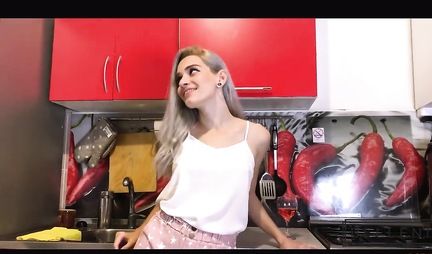 Young blonde is not against shooting homemade porn in the kitchen