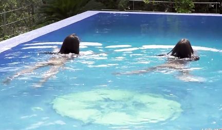 Gentle lesbian pool sex and bring each other to orgasm