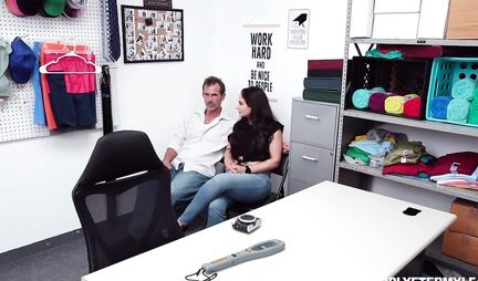 In the office brunette pays with pussy for theft and gets an orgasm