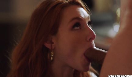 Redhead girlfriend in different poses meets his friend