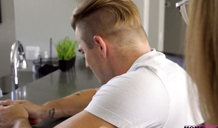 While her husband is asleep, his wife, juicy nurse cheating with his young son