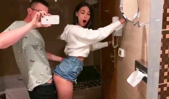 Russian brunette bent in a pose cancer for home sex with ...