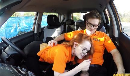 Redhead girl in car Blowjob and jumping on my dick her boyfriend