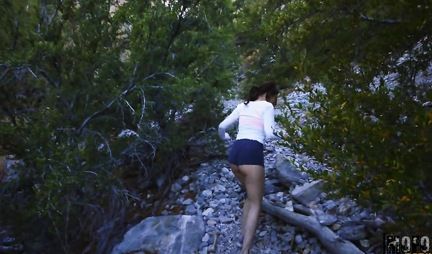 Young girl outdoors spread her legs for a spanking in the first person