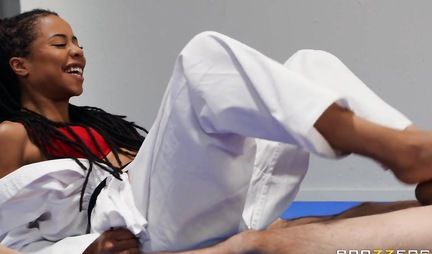 Mulatto dominates the karate teacher and Fucks her pussy