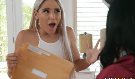 Tattooed lesbian blonde seduced for sex in bed