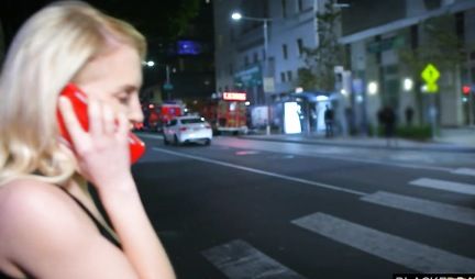 Blonde with big Tits Fucks with black man on big bed