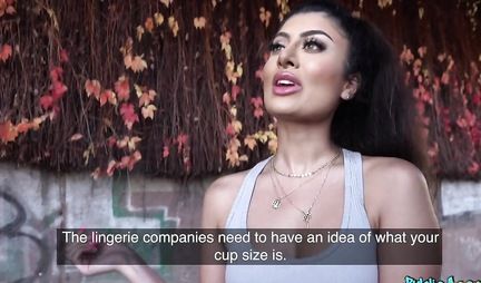 Brunette after truck agreed to sex on the street in first person