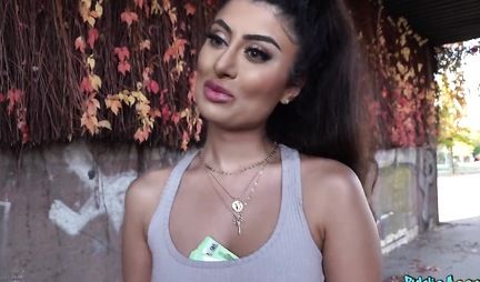 Brunette after truck agreed to sex on the street in first person